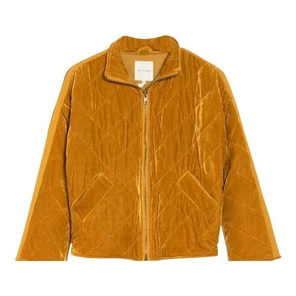 Avec LES FILLES Quilted Velvet Zip Jacket In Mustard - Picture 1 of 15